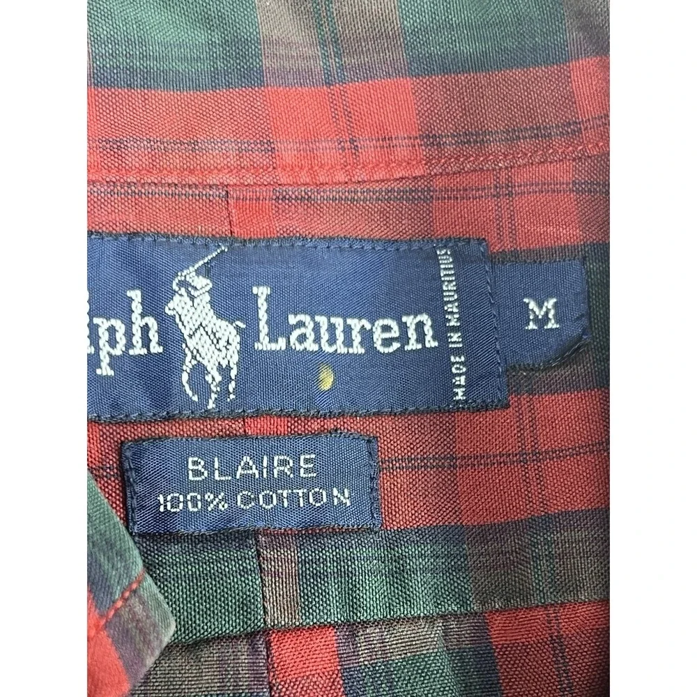Vintage 90s Polo Ralph Lauren Button Down Shirt Red Green Size M Blaire Gold Dot